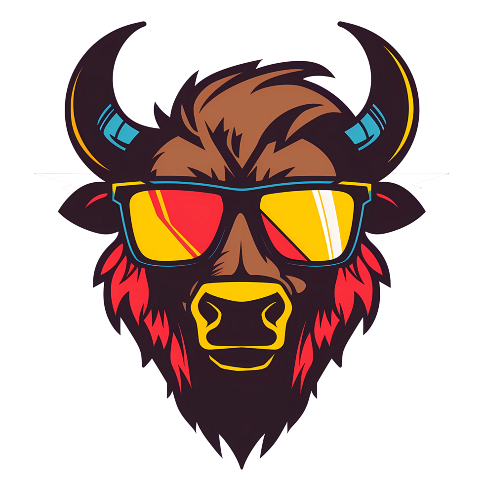 buffalo wearing sunglasses on a transparent background png