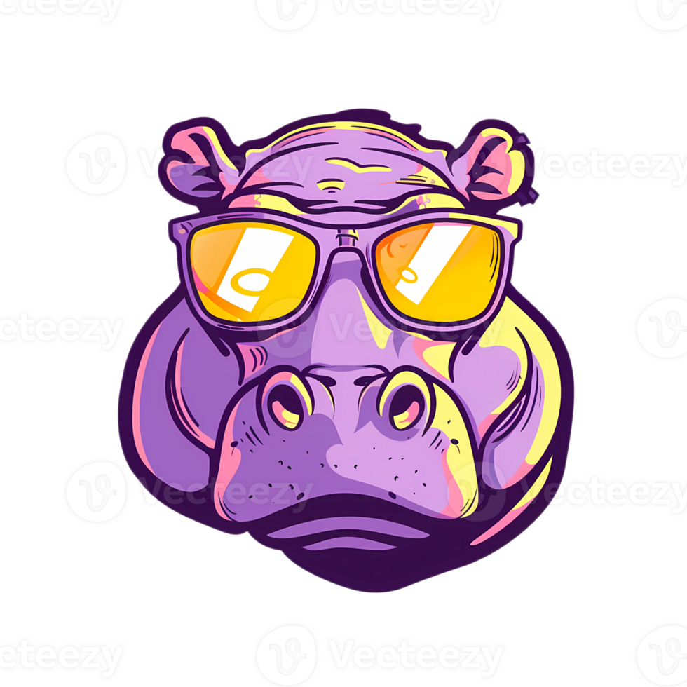 hippo wearing sunglasses on transparent background png