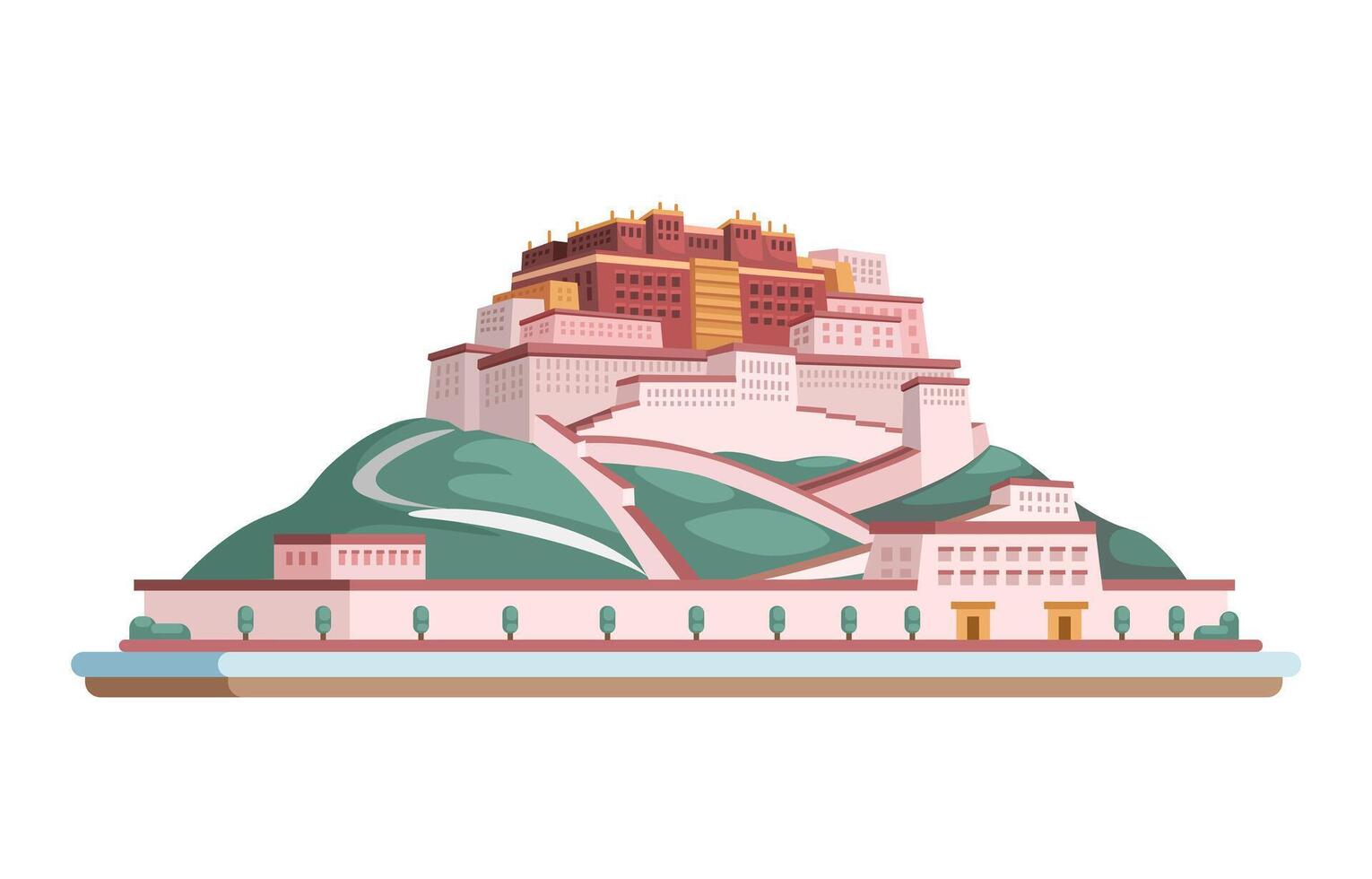 Tibet Palace Building Cartoon Flat Design Illustration vector
