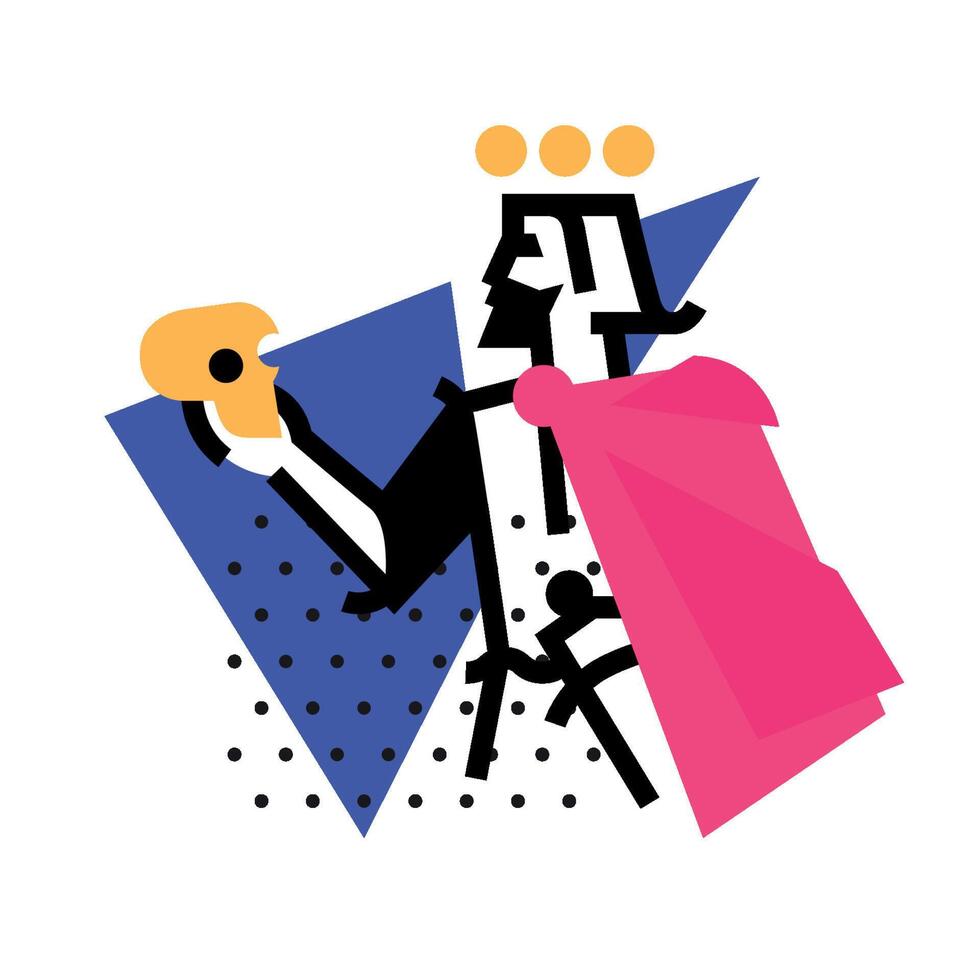 Logo for theatrical studio. Illustration of a Prince with a skull. The king's character on the stage. Corporate identity. Abstract modern logo. vector