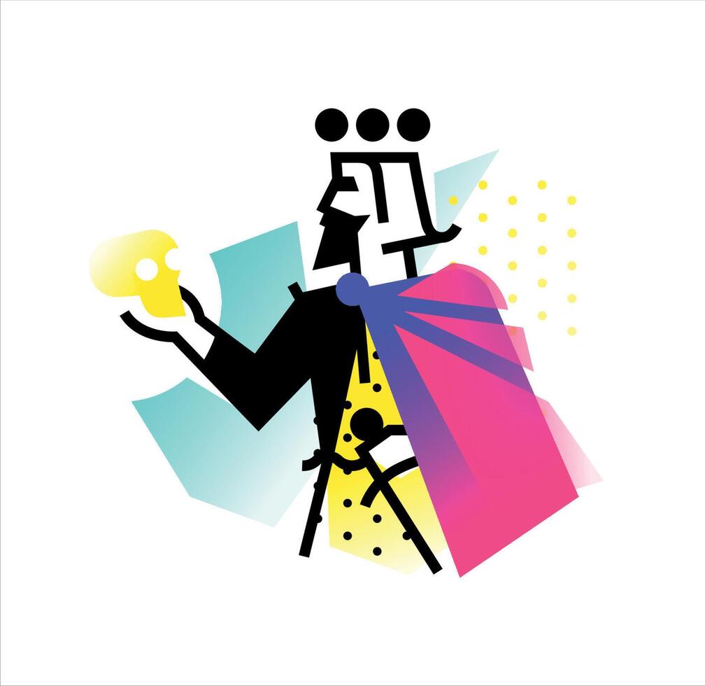Logo for theatrical studio. Illustration of a Prince with a skull. The king's character on the stage. Corporate identity. Abstract modern logo. vector