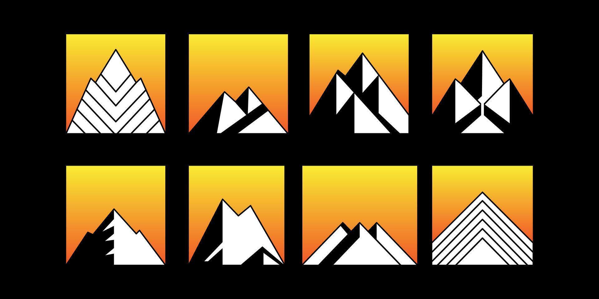 mountain set shapes and elements silhouette icon of mountain peaks and hiking vector