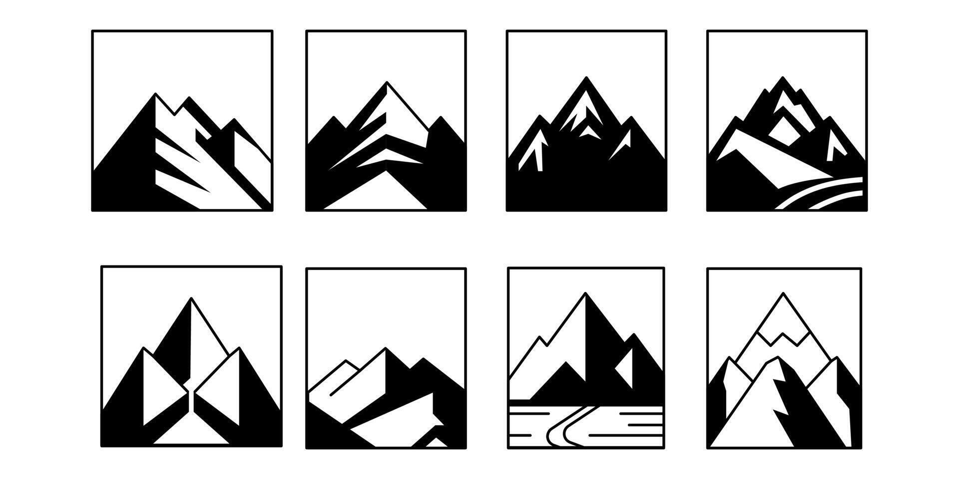 mountain set shapes and elements silhouette icon of mountain peaks and hiking vector