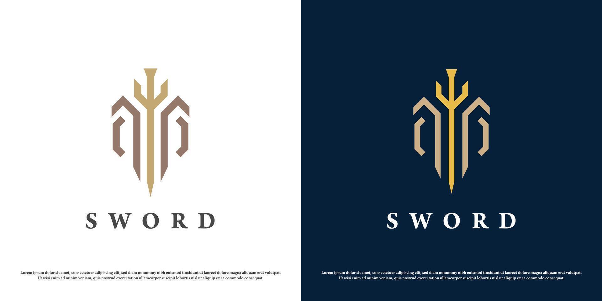 Vintage sword logo design illustration. Medieval sword silhouette ancient guild history kingdom king. Simple minimal minimalist vintage elegant classic abstract icon symbol. vector