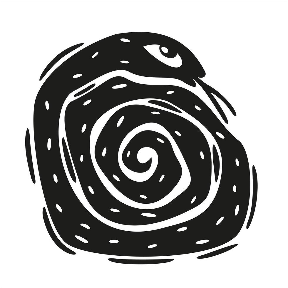 Snake curled up in a ball. isolated black and white illustration vector