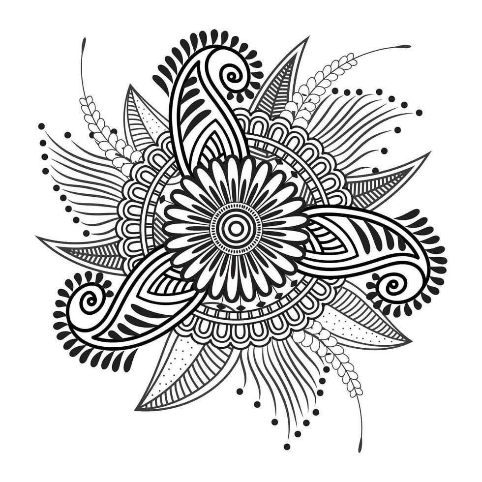 Traditional and Cultural Beautiful pattern design, tattoo design, mandala patterns, Arabic patterns, Rangoli, Alpona, Kolam, Paisley line art. vector