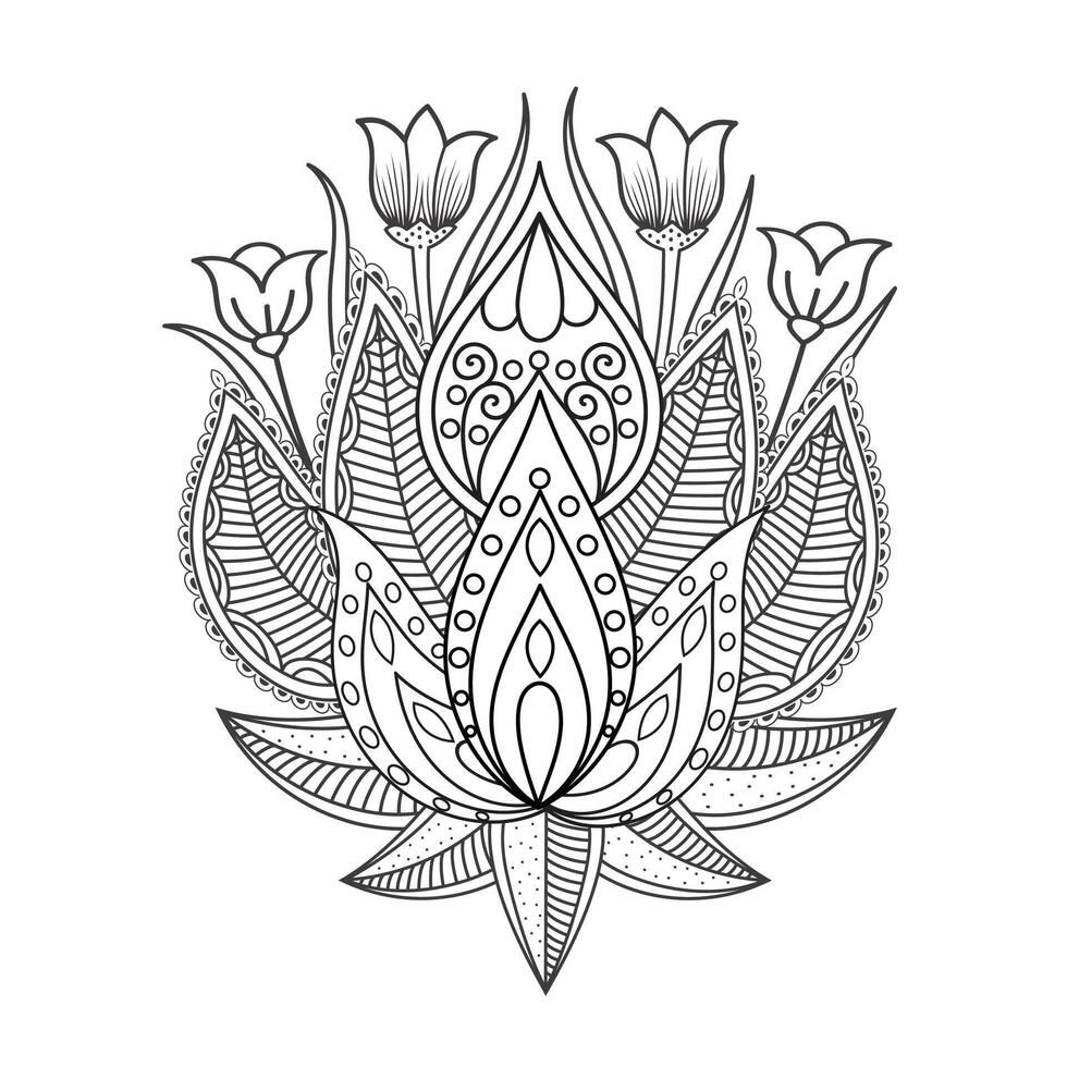 Traditional and Cultural Beautiful pattern design, tattoo design, mandala patterns, Arabic patterns, Rangoli, Alpona, Kolam, Paisley line art. vector