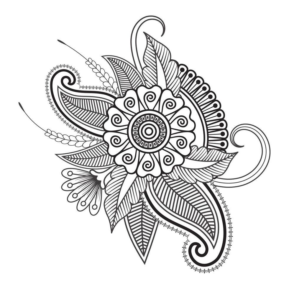 Traditional and Cultural Beautiful pattern design, tattoo design, mandala patterns, Arabic patterns, Rangoli, Alpona, Kolam, Paisley line art. vector