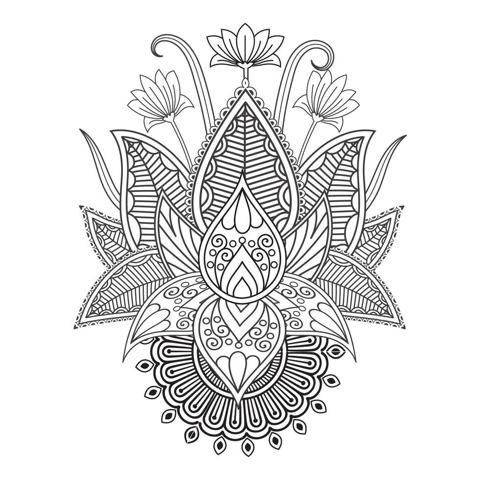 Traditional and Cultural Beautiful pattern design, tattoo design, mandala patterns, Arabic patterns, Rangoli, Alpona, Kolam, Paisley line art. vector