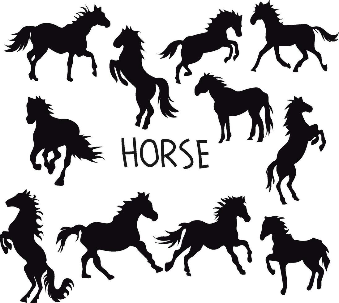 paquete conjunto caballo siluetas vector