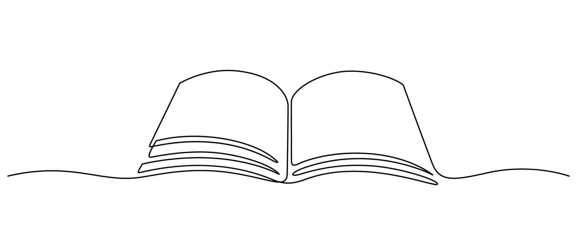 open book one line drawing continuous vector