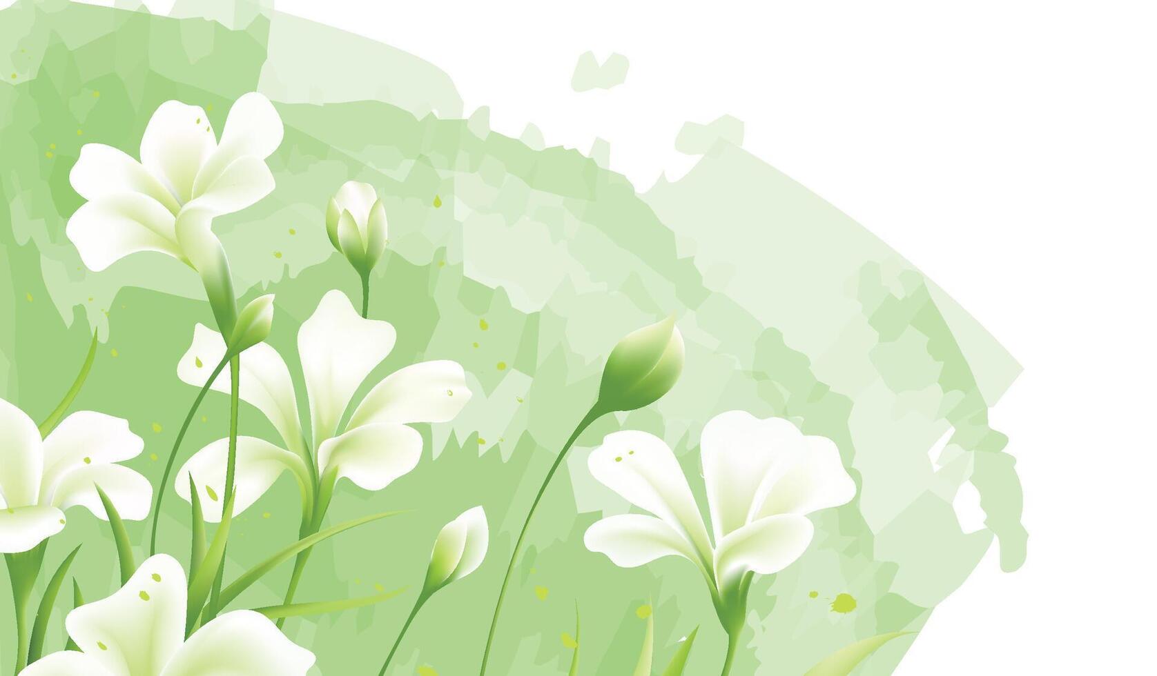Hand-painted illustration of small green spring flowers vector