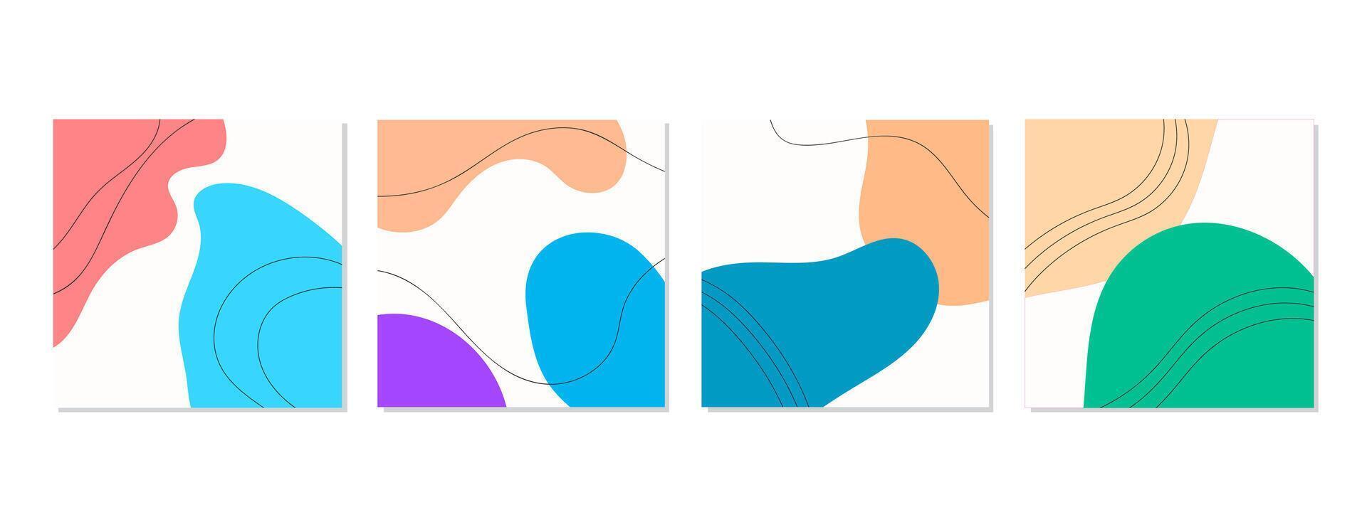 SET BACKGROUND WITH AESTHETIC HAND DRAWN SHAPES COMPOSITION. TRENDY SIMPLE PASTEL COLOR DESIGN . GOOD FOR POSTER, WALLPAPER, COVER, FRAME, FLYER, SOCIAL MEDIA, GREETING CARD vector
