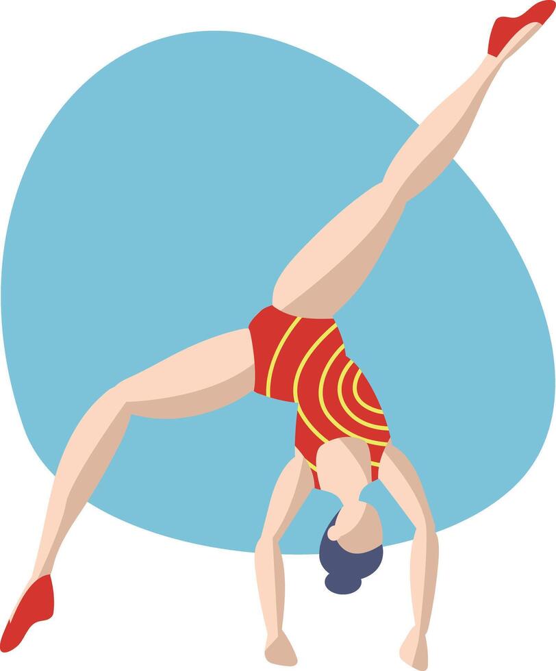 Gymnastics with balance beam. Women athlets in uniform. vector