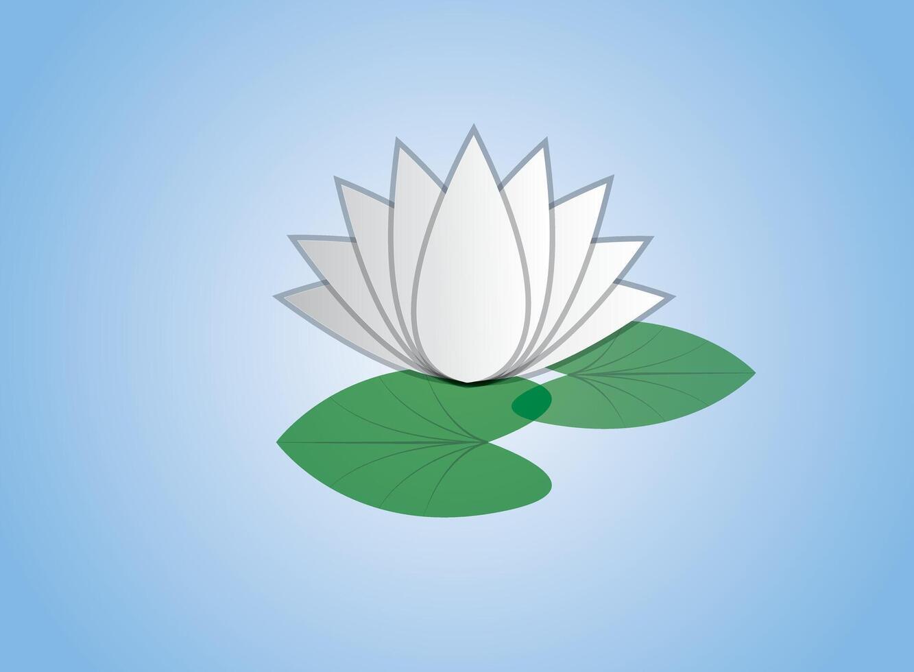 An isolated cool and simple white lotus flower with leaf in blue background vector