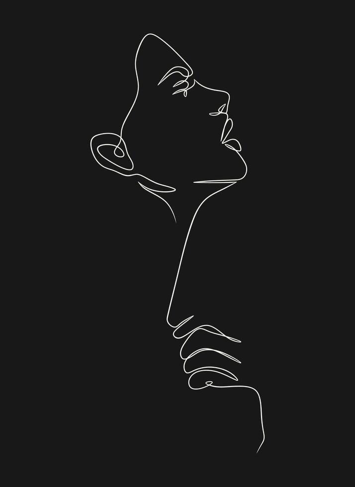 A single continuous line forms a serene profile of beautiful woman vector