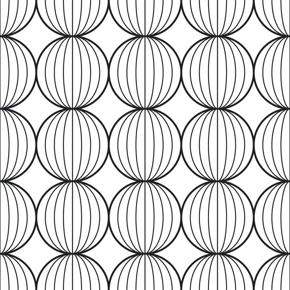 seamless geometric pattern with linear circles - monochrome design. Abstract repeatable black and white background. Fabric endess print vector