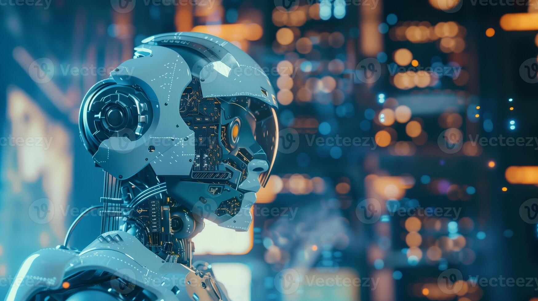 Robot AI artificial intelligence for automation process technology. photo