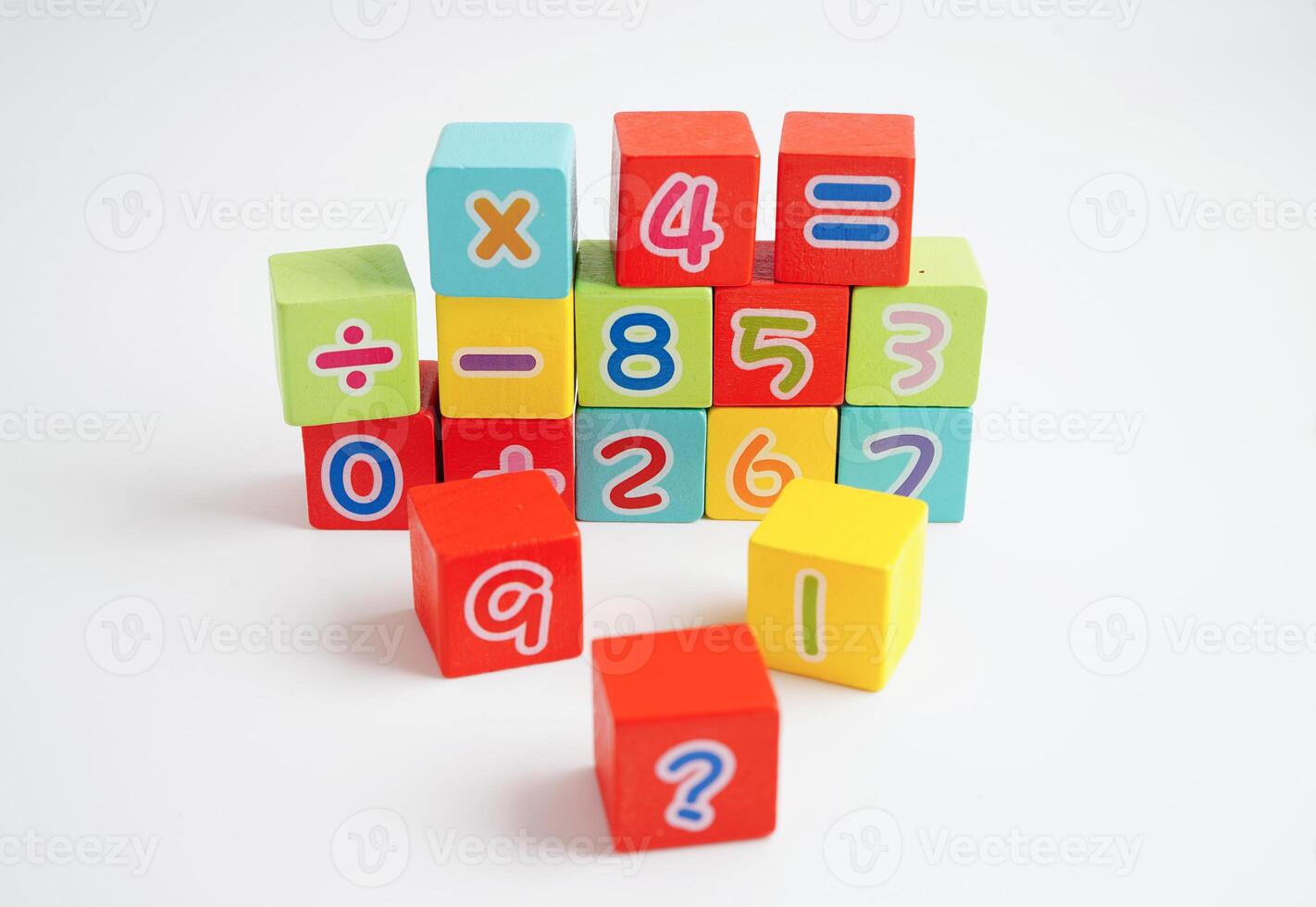 Number wood block cubes for learning Mathematic, education math concept. photo