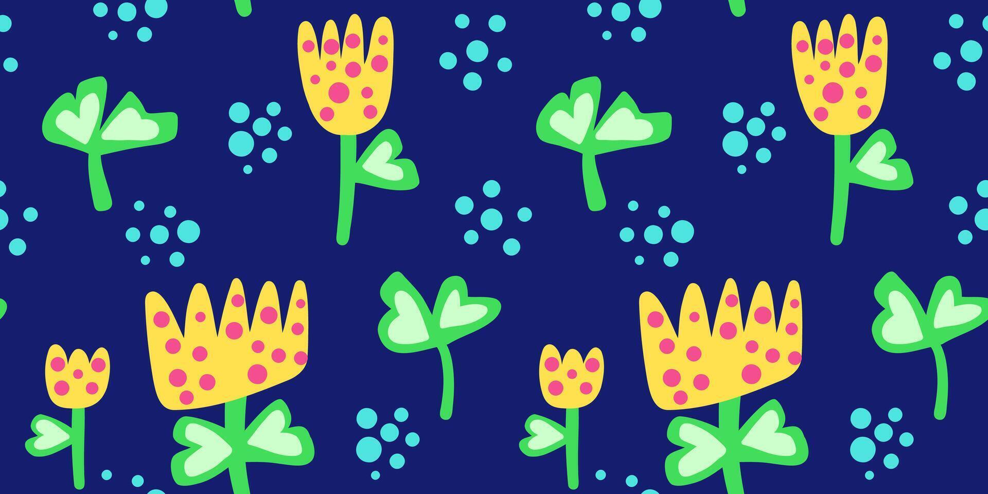 Children style floral doodle background, seamless pattern. Abstract floral motif backgrounds. vector