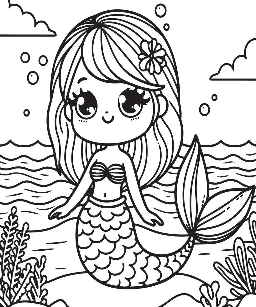 Mermaid coloring page vector