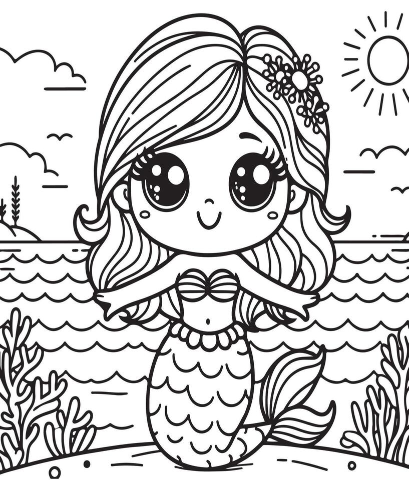 Mermaid coloring page vector