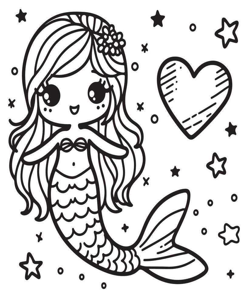 Simple Mermaid coloring page for kids vector