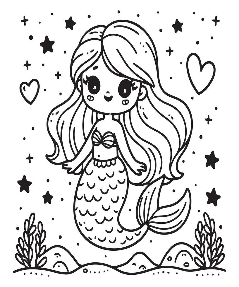 Mermaid coloring page for kids vector