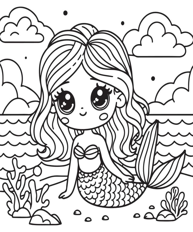Mermaid coloring page vector