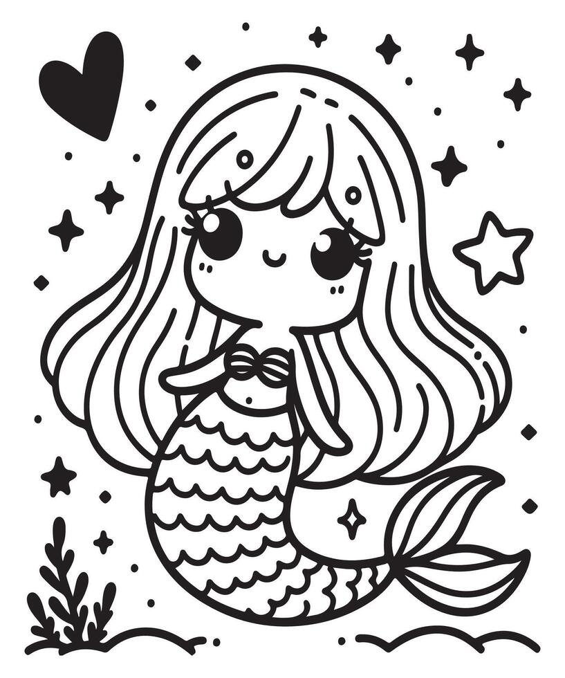 Simple Mermaid coloring page for kids vector