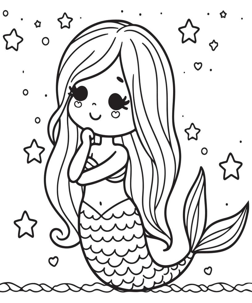 Mermaid coloring page for kids vector