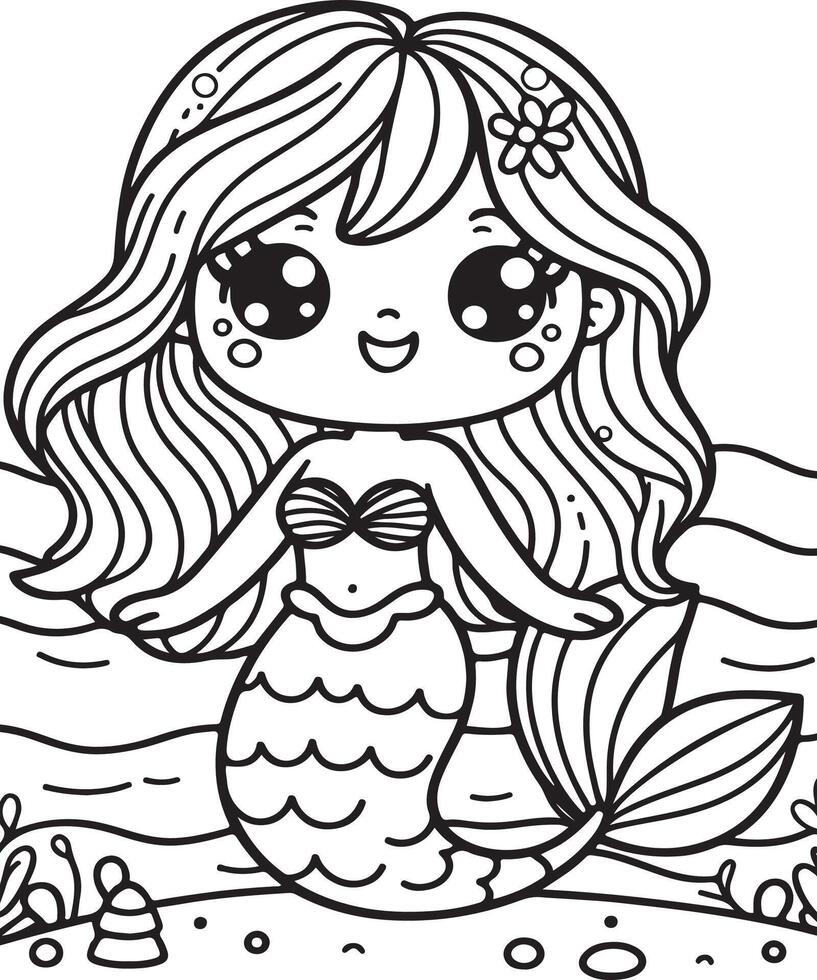 Mermaid coloring page vector