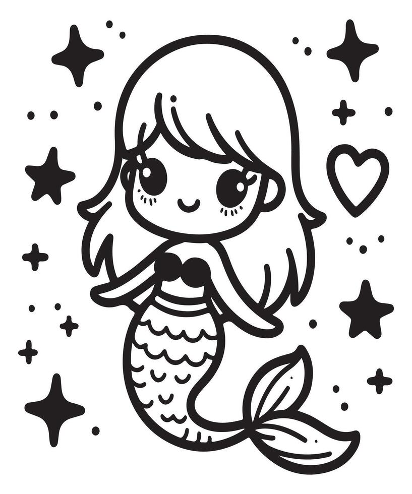 Simple Mermaid coloring page for kids vector