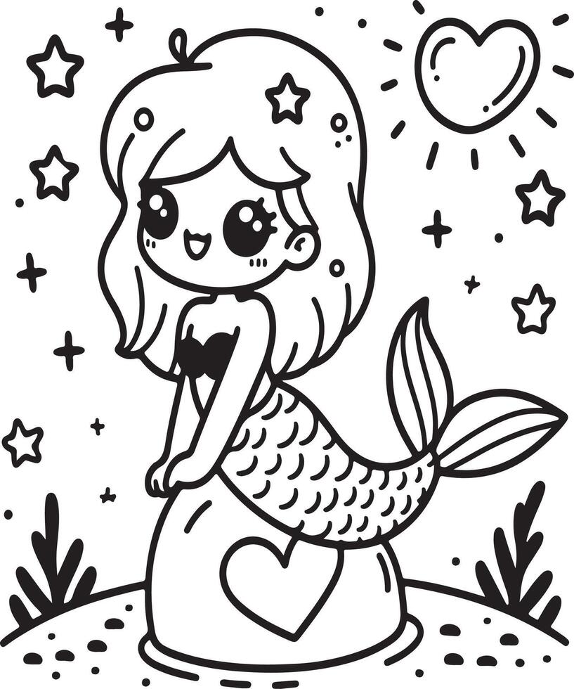 Simple Mermaid coloring page for kids vector