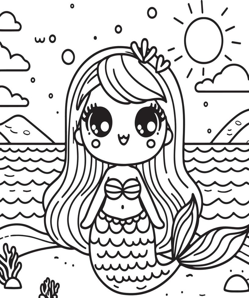 Mermaid coloring page vector