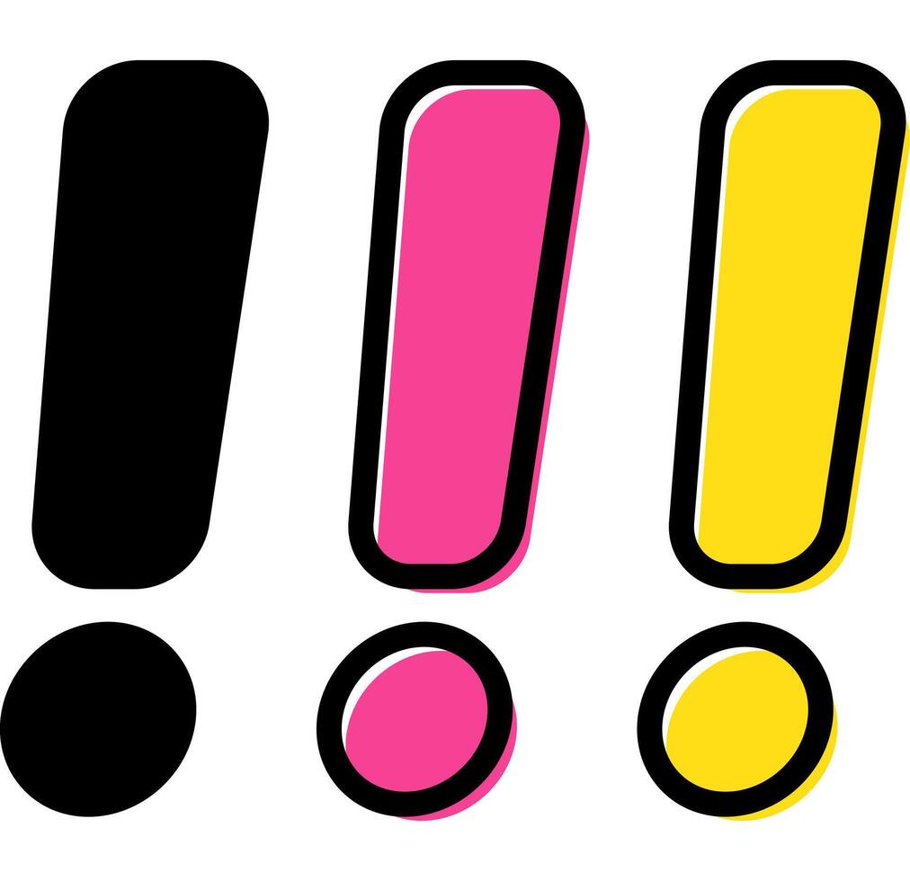 Exclamation mark icon. Pink or yellow filled and black line symbol. vector