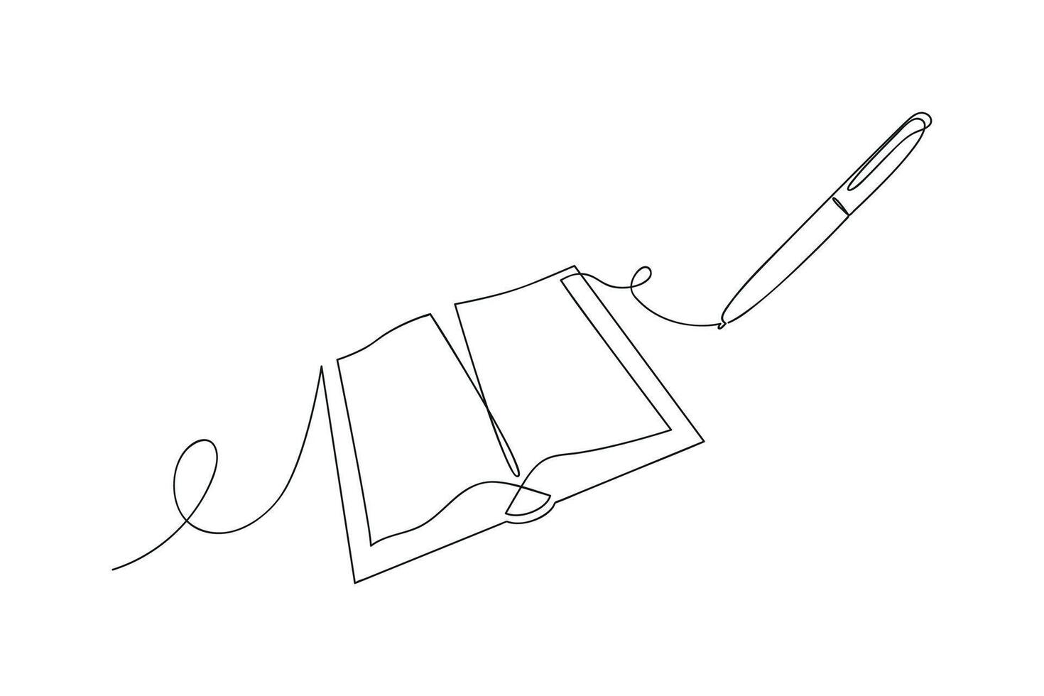 Pad and pen in one continuous line. One line drawing, minimalism. vector