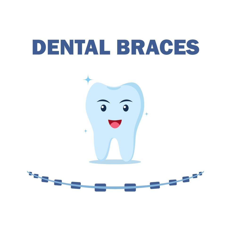 Dental Braces. Happy tooth character. Orthodontic treatment concept. . vector