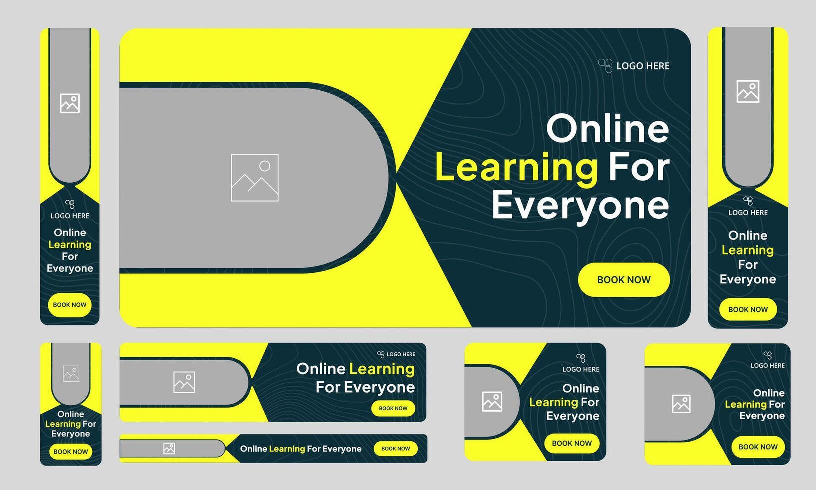 Customizable eps online learning web set banner design, education system web banner design, fully editable eps 10 file format vector
