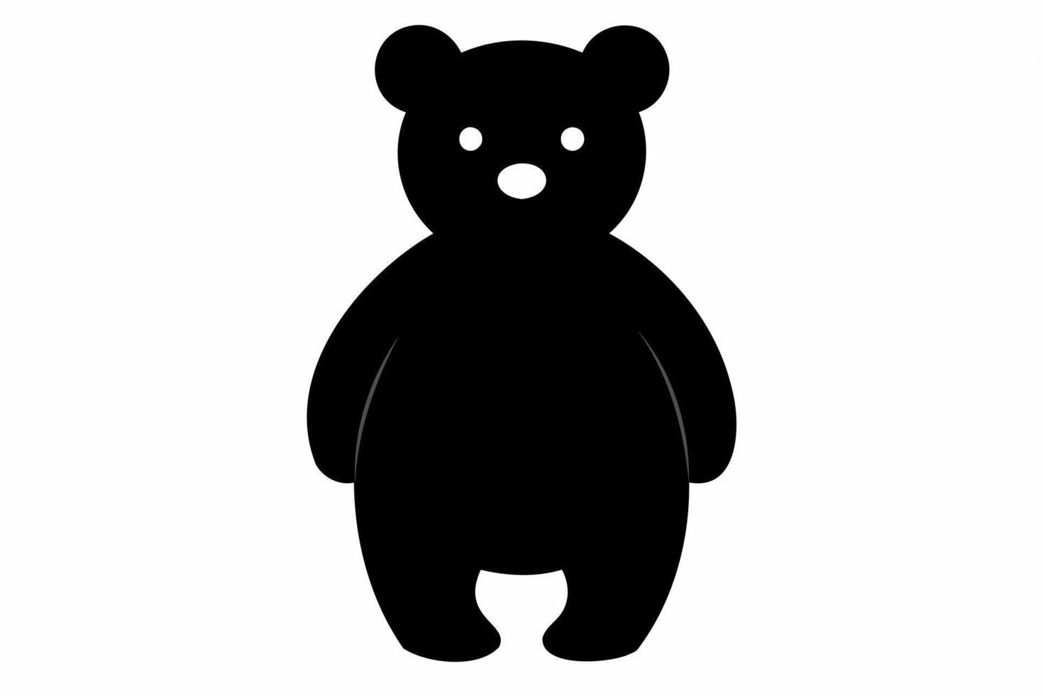 Black silhouette of a toy bear standing on a white background. Cute baby plush bear. Concept of kids toys, childhood, fun, game, playtime, minimalist design. Print, icon, design element vector
