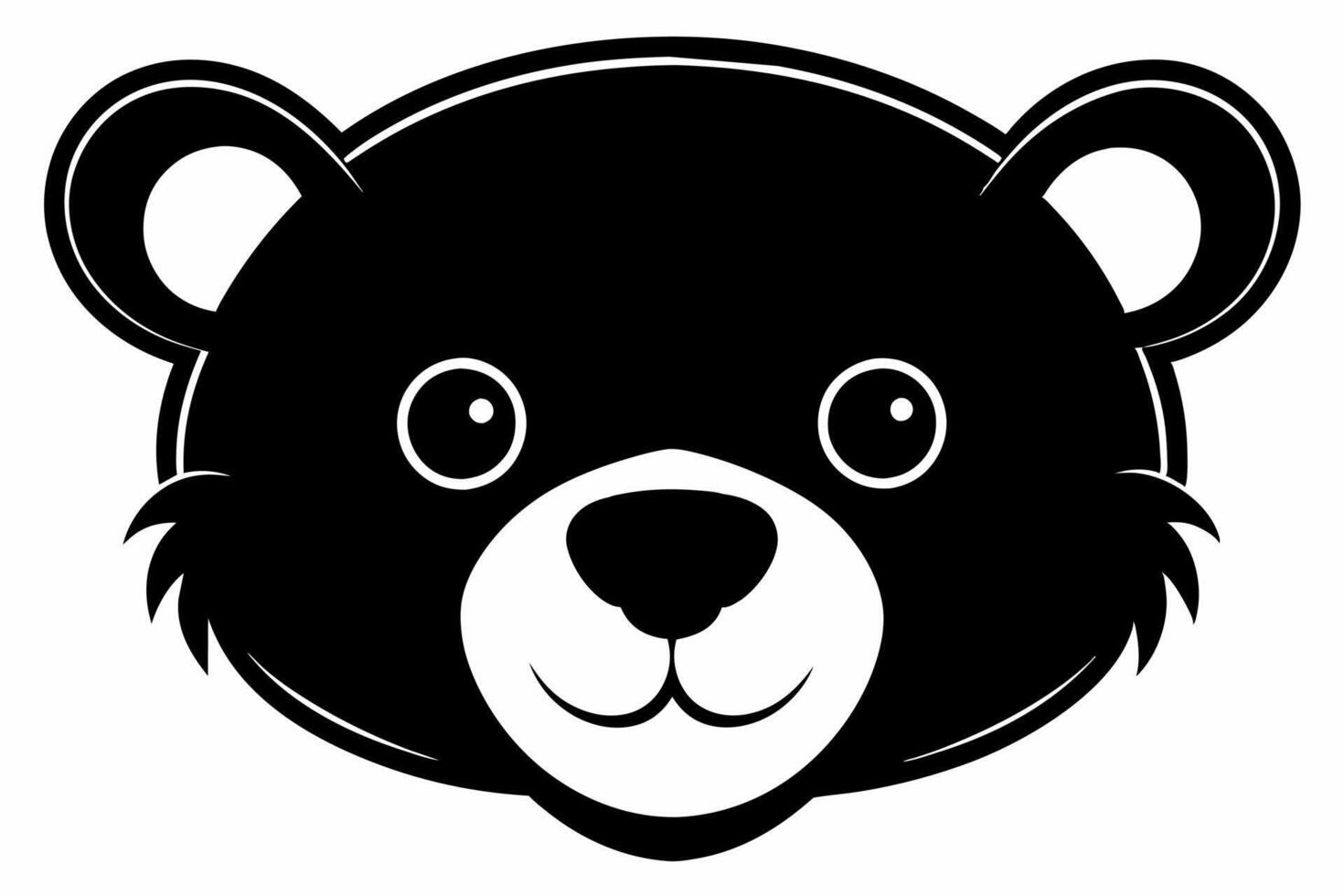 Black silhouette of a toy bear face isolated on a white background. Cute plush bear head. Concept of kids toys, childhood, fun, game, playtime, minimalist design. Print, icon, design element vector