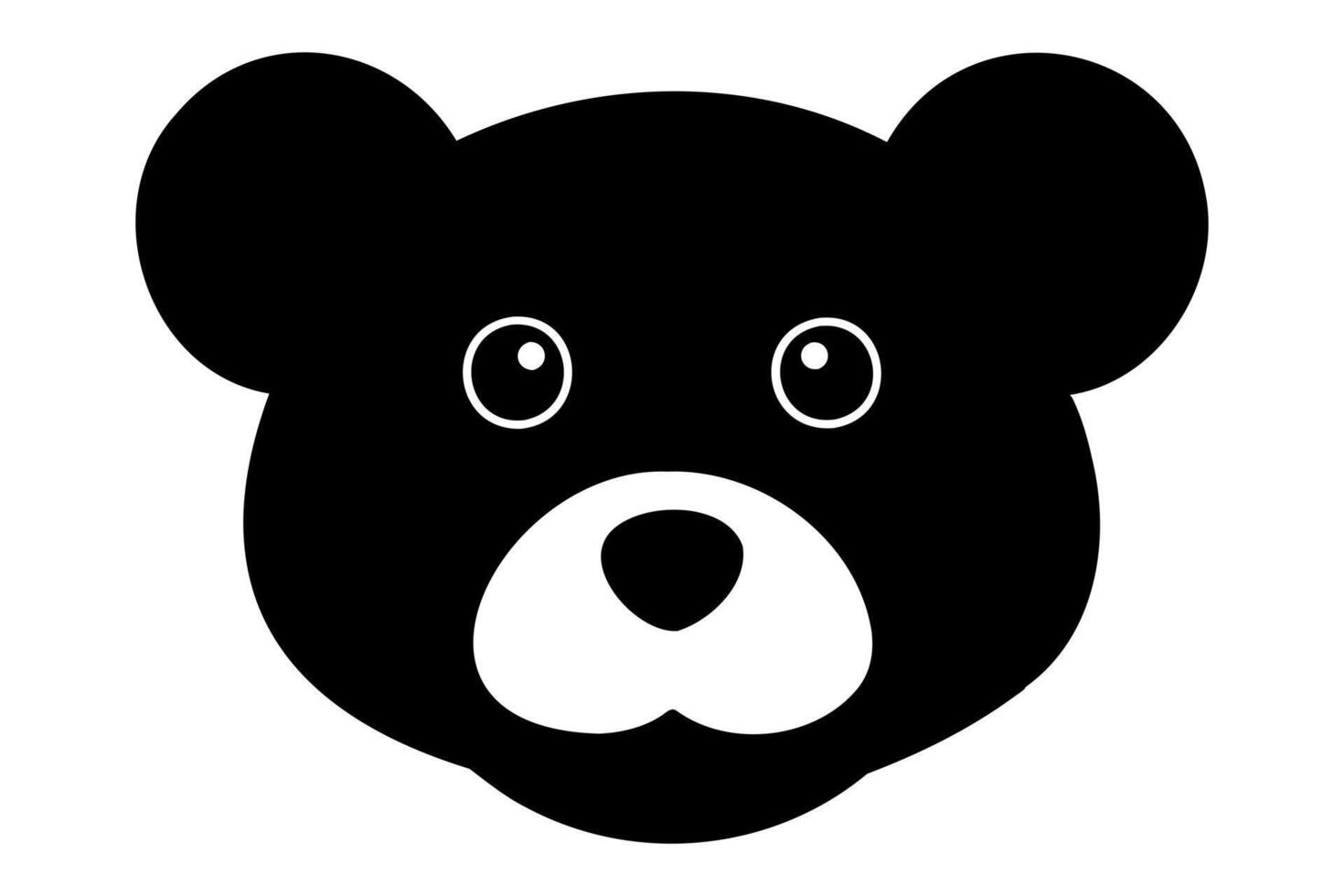 Black silhouette of a toy bear face isolated on a white background. Cute baby plush bear head. Concept of kids toys, childhood, fun, game, playtime, minimalist design. Print, icon, design element vector