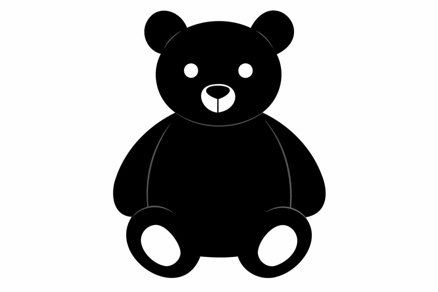 Black silhouette of sitting toy bear isolated on a white background. Cute baby plush bear. Concept of kids toys, childhood, fun, game, playtime, minimalist design. Print, icon, design element vector