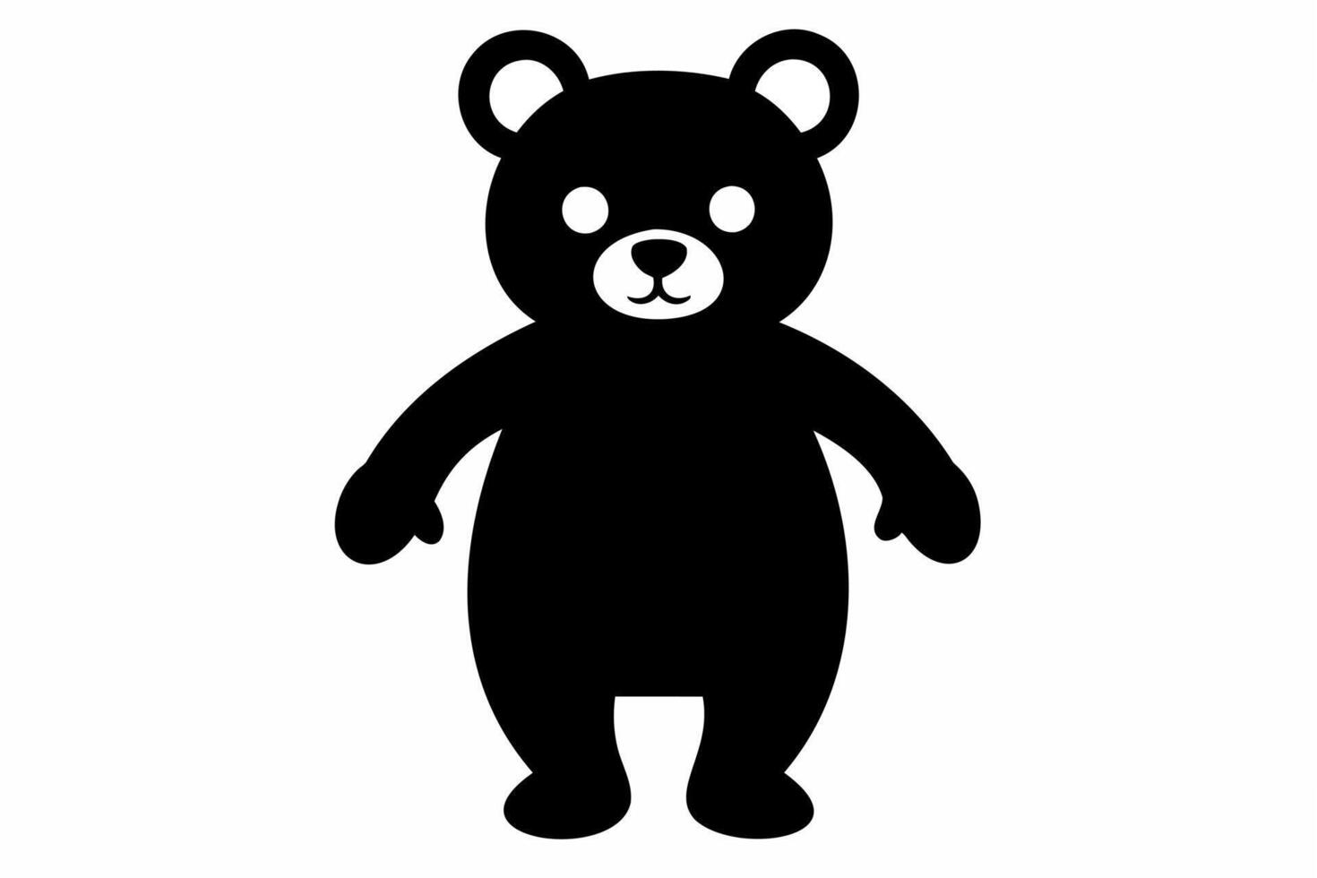 Black silhouette of a toy bear standing on a white background. Cute baby plush bear. Concept of kids toys, childhood, fun, game, playtime, minimalist design. Print, icon, design element. Graphic art vector