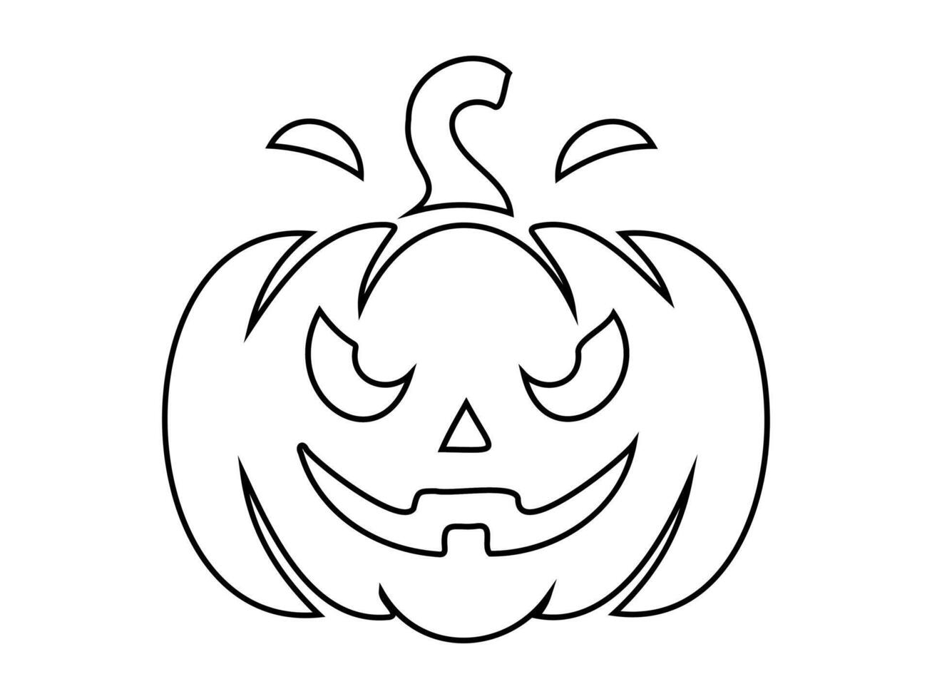 Black outline of Halloween pumpkin. Jack-o-lantern with menacing grin. Isolated on white background. Concept of Halloween, festive decor, spooky symbol. Print, design element, coloring page vector