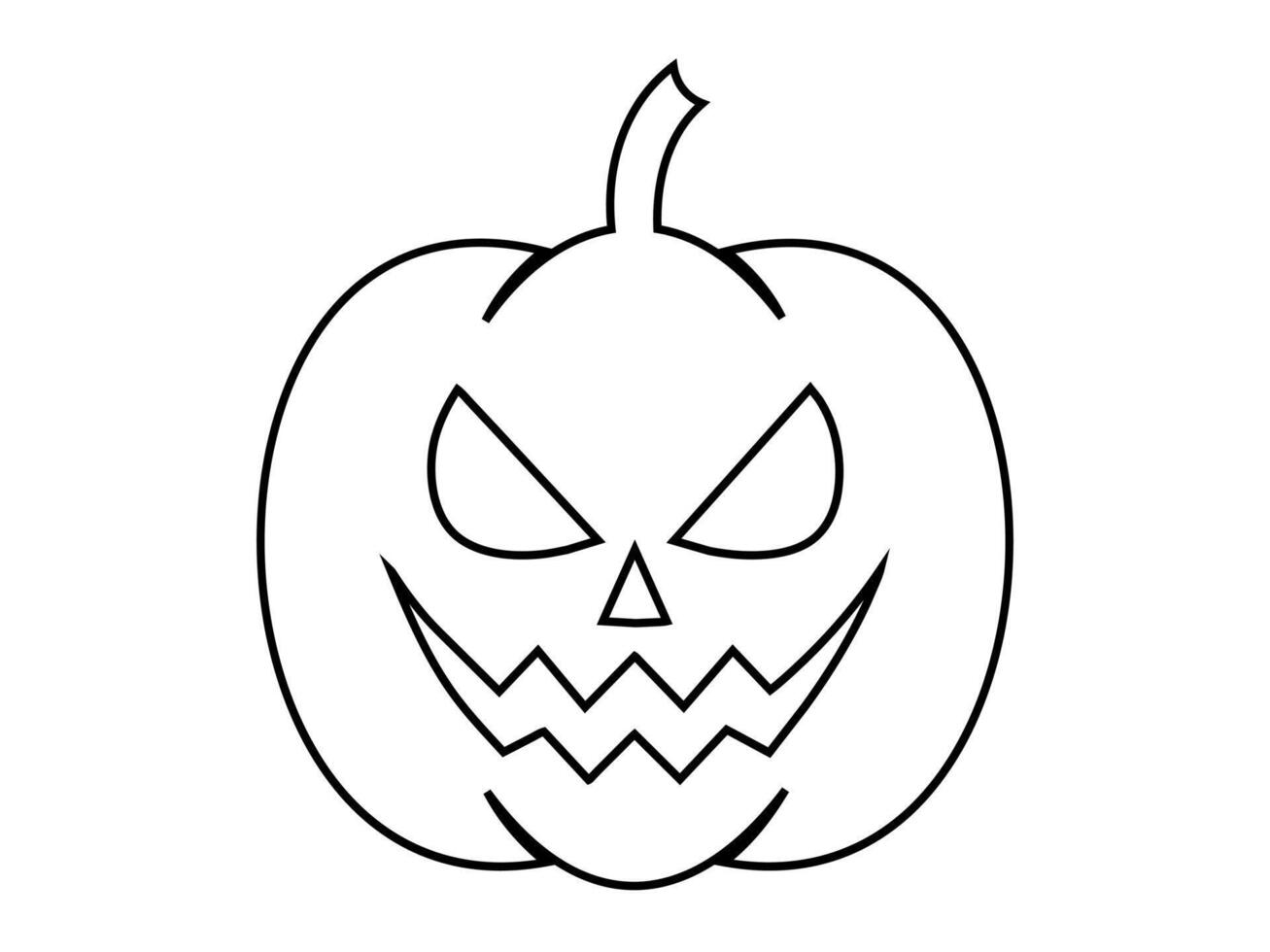 Black outline of Halloween pumpkin. Jack-o-lantern with menacing grin. Isolated on white background. Concept of Halloween, festive decor, spooky symbol. Print, design element, coloring page vector