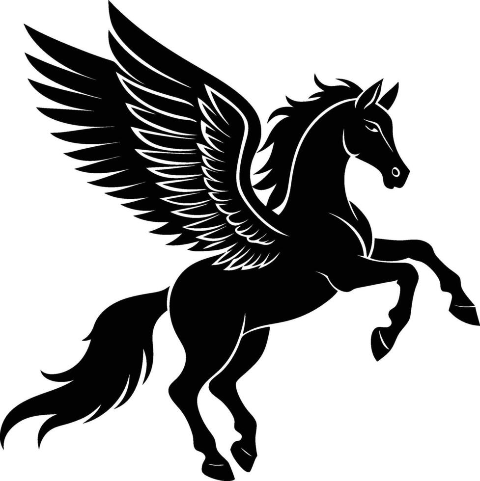 illustration image of a silhouette of a mythical creature of pegasus on a white background. vector
