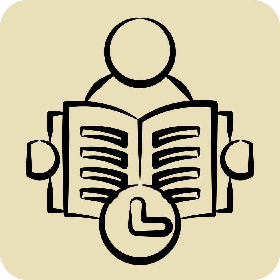Icon Reading Time. related to Book symbol. hand drawn style. simple design illustration vector