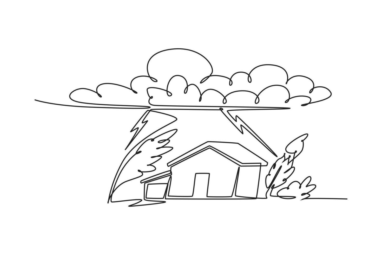 Natural disasters concept. Single line draw design graphic illustration. vector