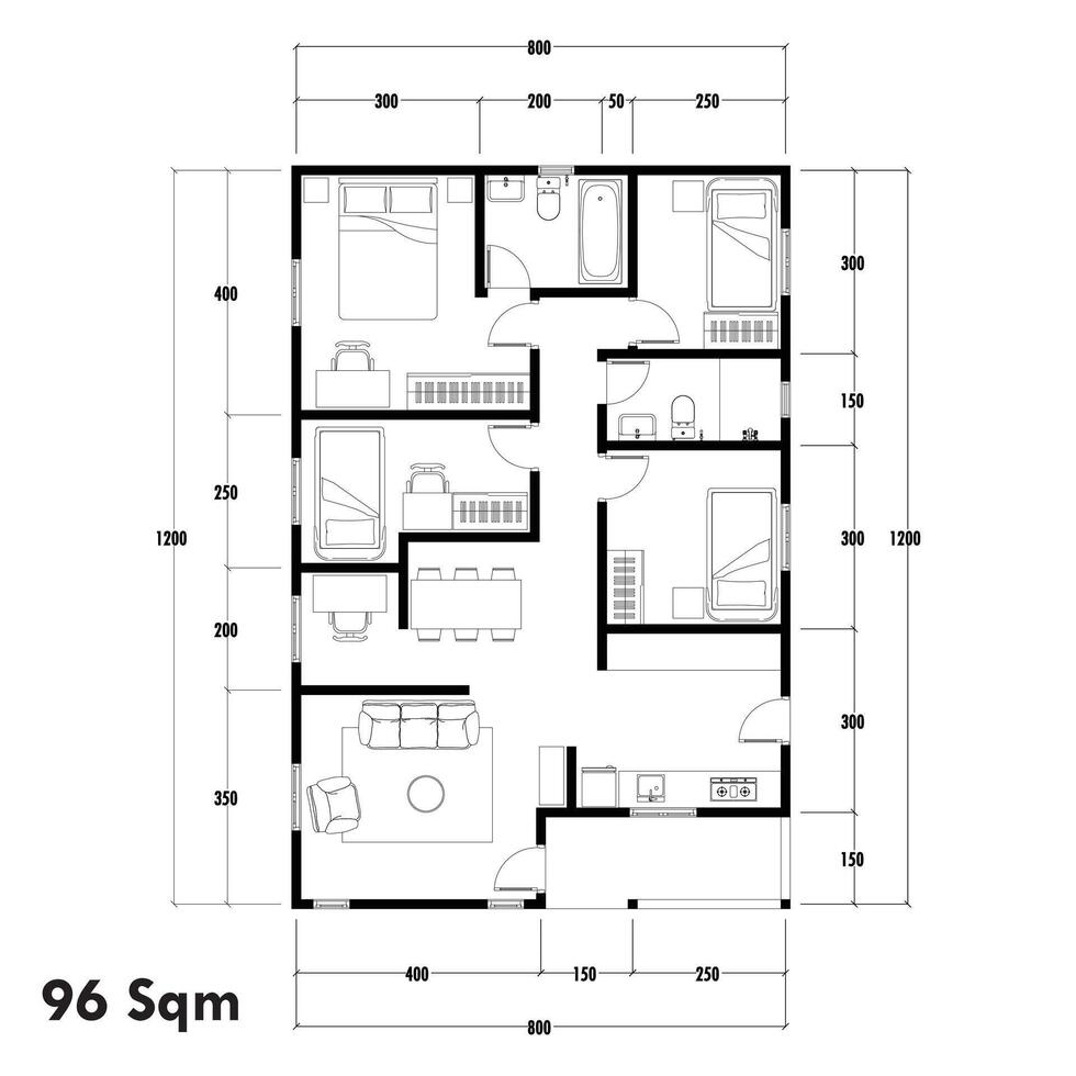 Floor plan blueprint, Figure of the jotting sketch of the construction and the industrial skeleton of the structure and dimensions. vector